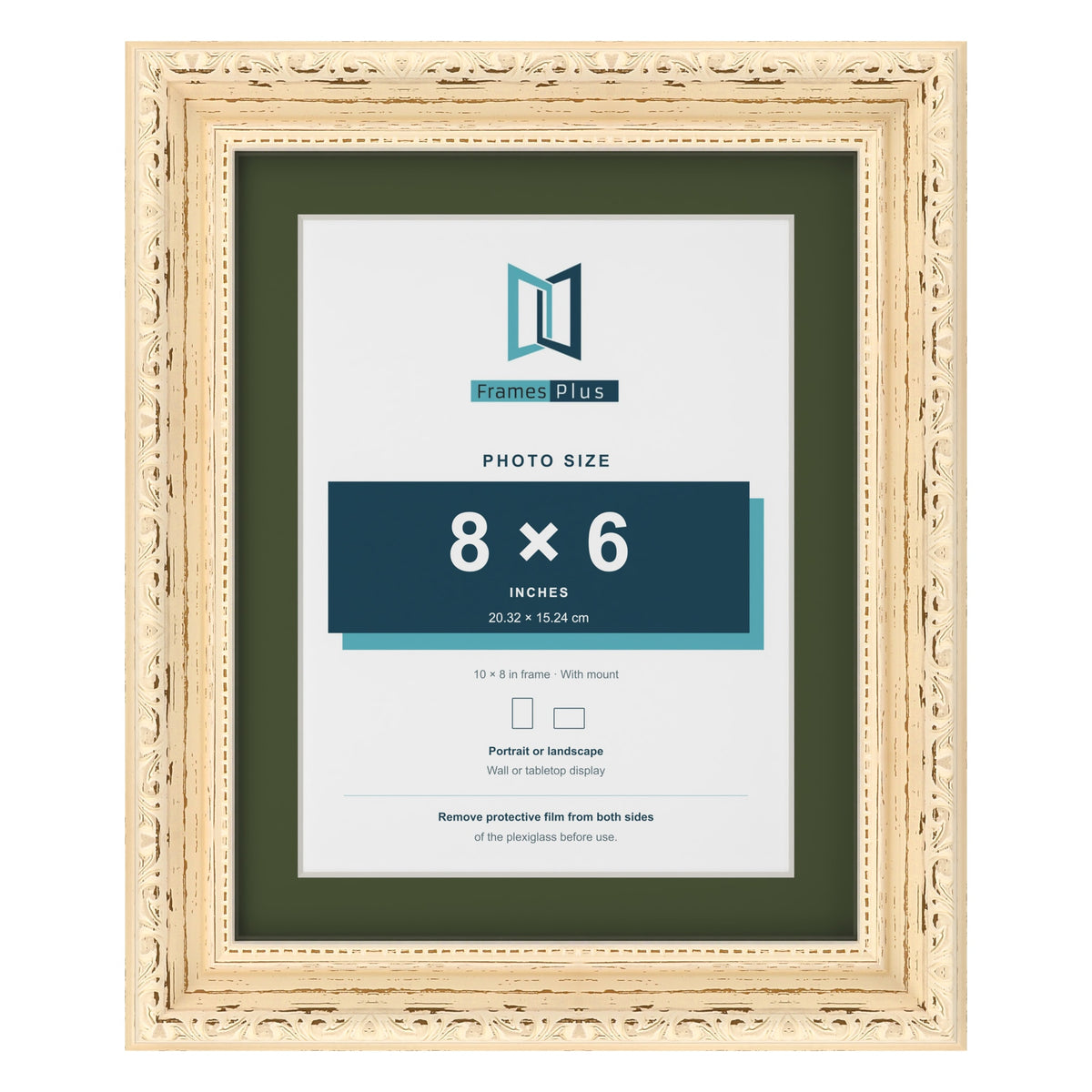 Louis Cream 10 x 8 inch picture frame with a green mount for an 8 x 6 inch photo