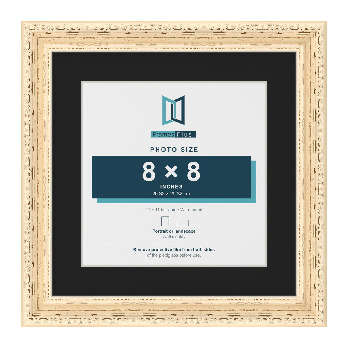 Louis Cream 11 x 11 inch picture frame with a black mount for an 8 x 8 inch photo