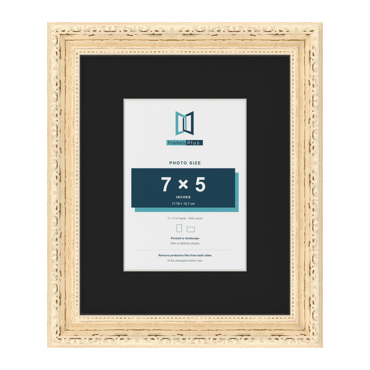 Louis Cream 11 x 9 inch picture frame with a black mount for a 7 x 5 inch photo