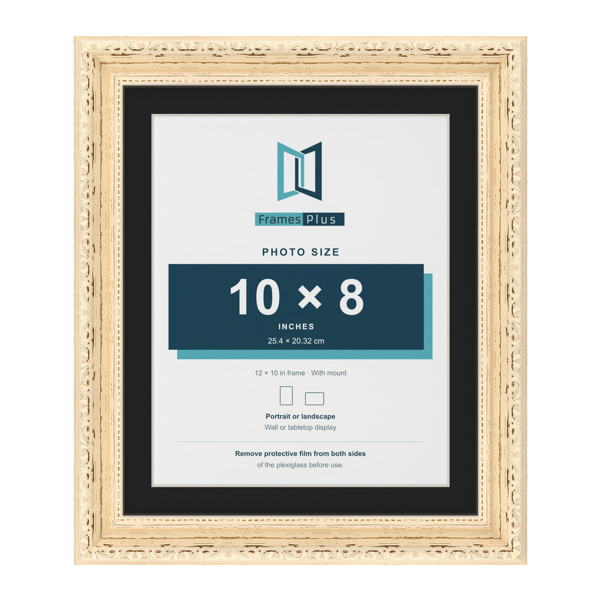 Louis Cream 12 x 10 inch picture frame with a black mount for a 10 x 8 inch photo