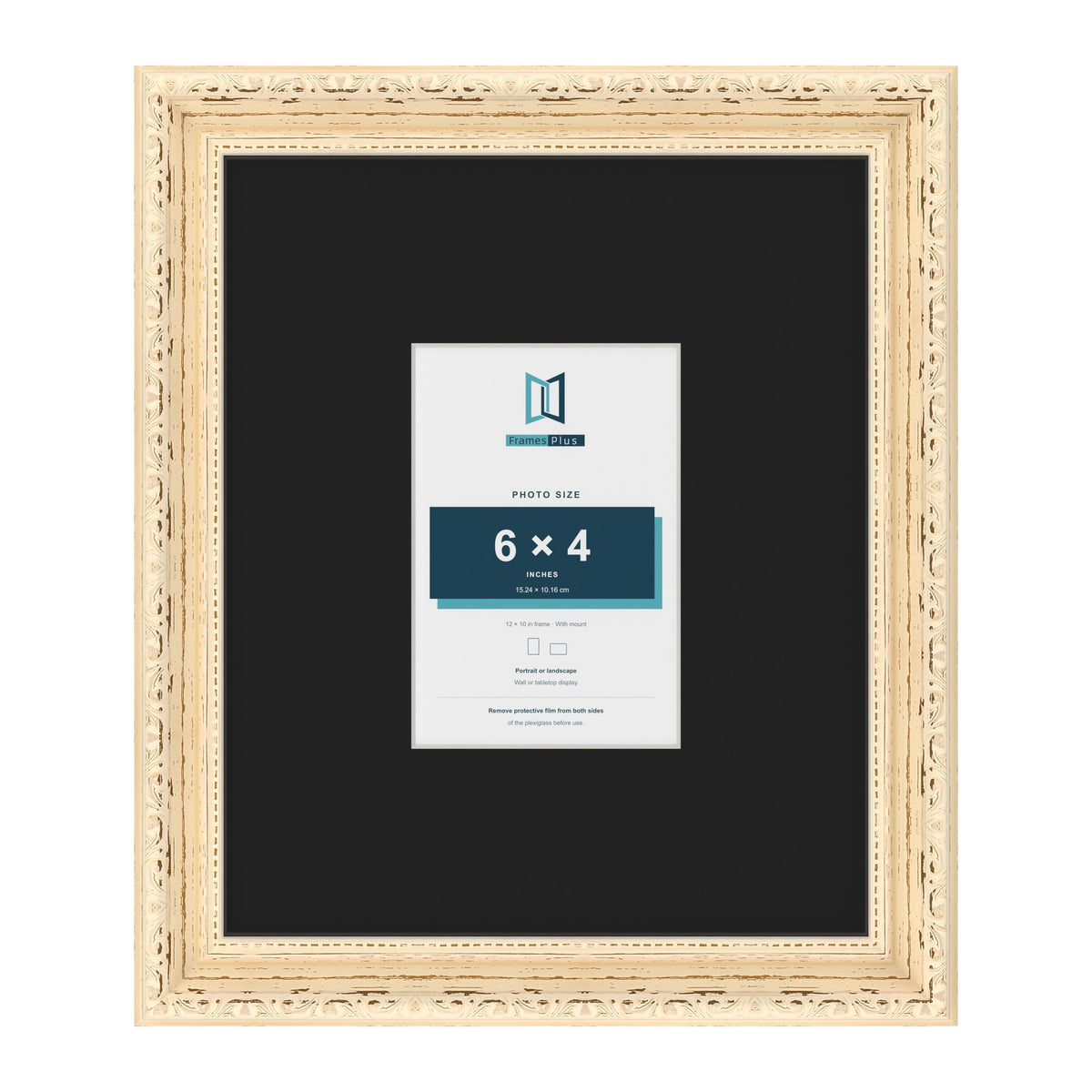 Louis Cream 12 x 10 inch picture frame with a black mount for a 6 x 4 inch photo
