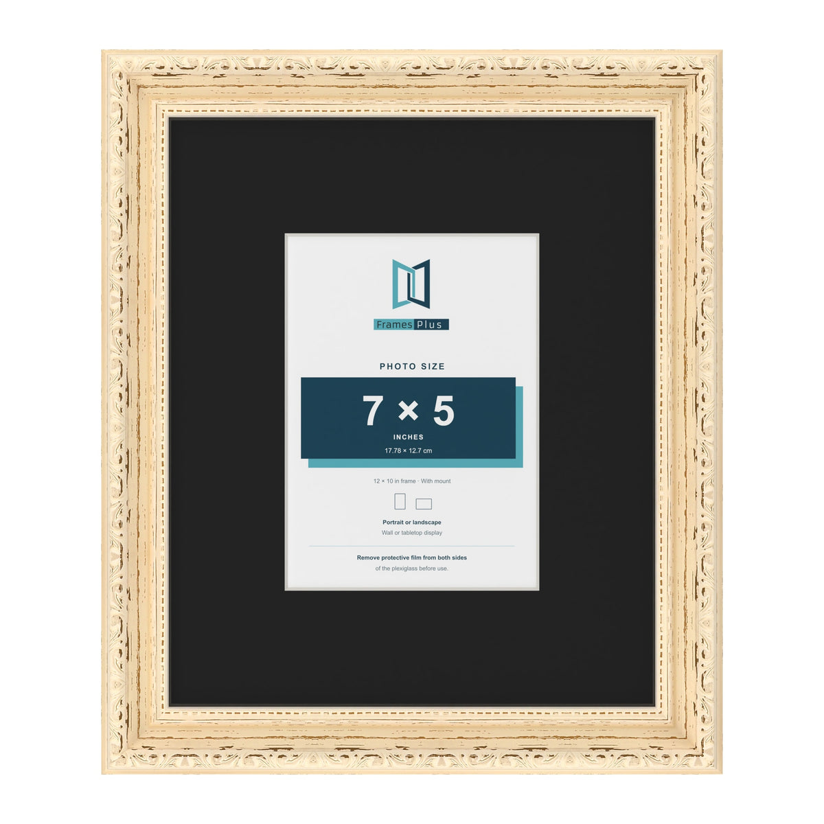 Louis Cream 12 x 10 inch picture frame with a black mount for a 7 x 5 inch photo
