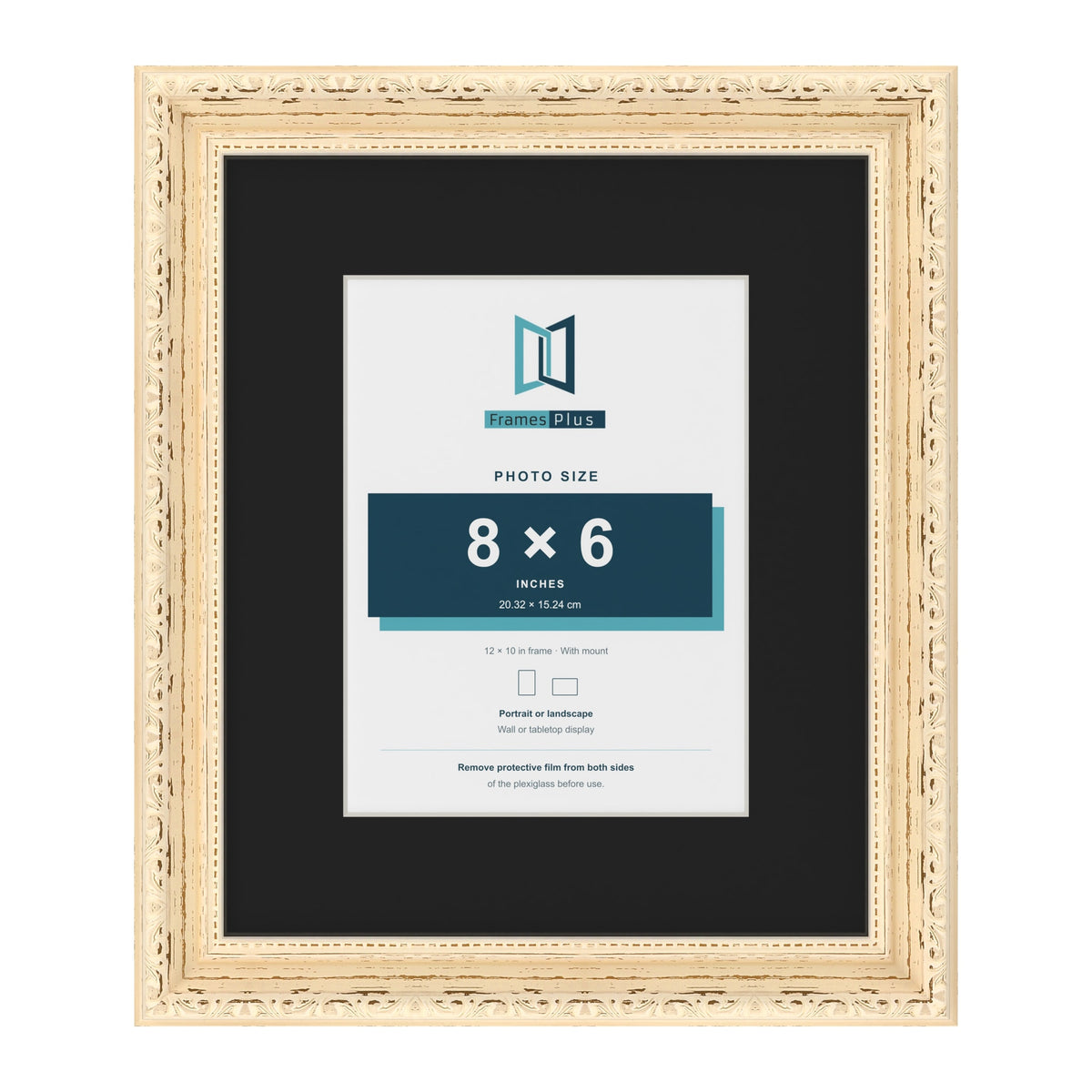 Louis Cream 12 x 10 inch picture frame with a black mount for an 8 x 6 inch photo