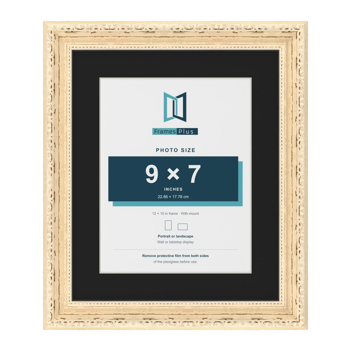 Louis Cream 12 x 10 inch picture frame with a black mount for a 9 x 7 inch photo