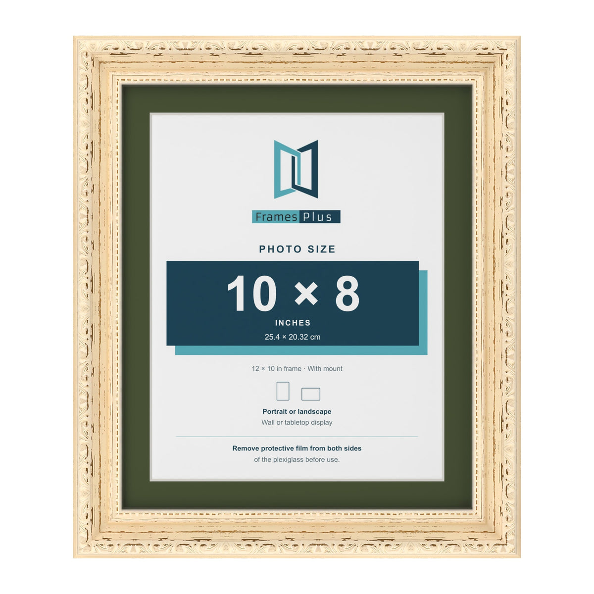 Louis Cream 12 x 10 inch picture frame with a green mount for a 10 x 8 inch photo
