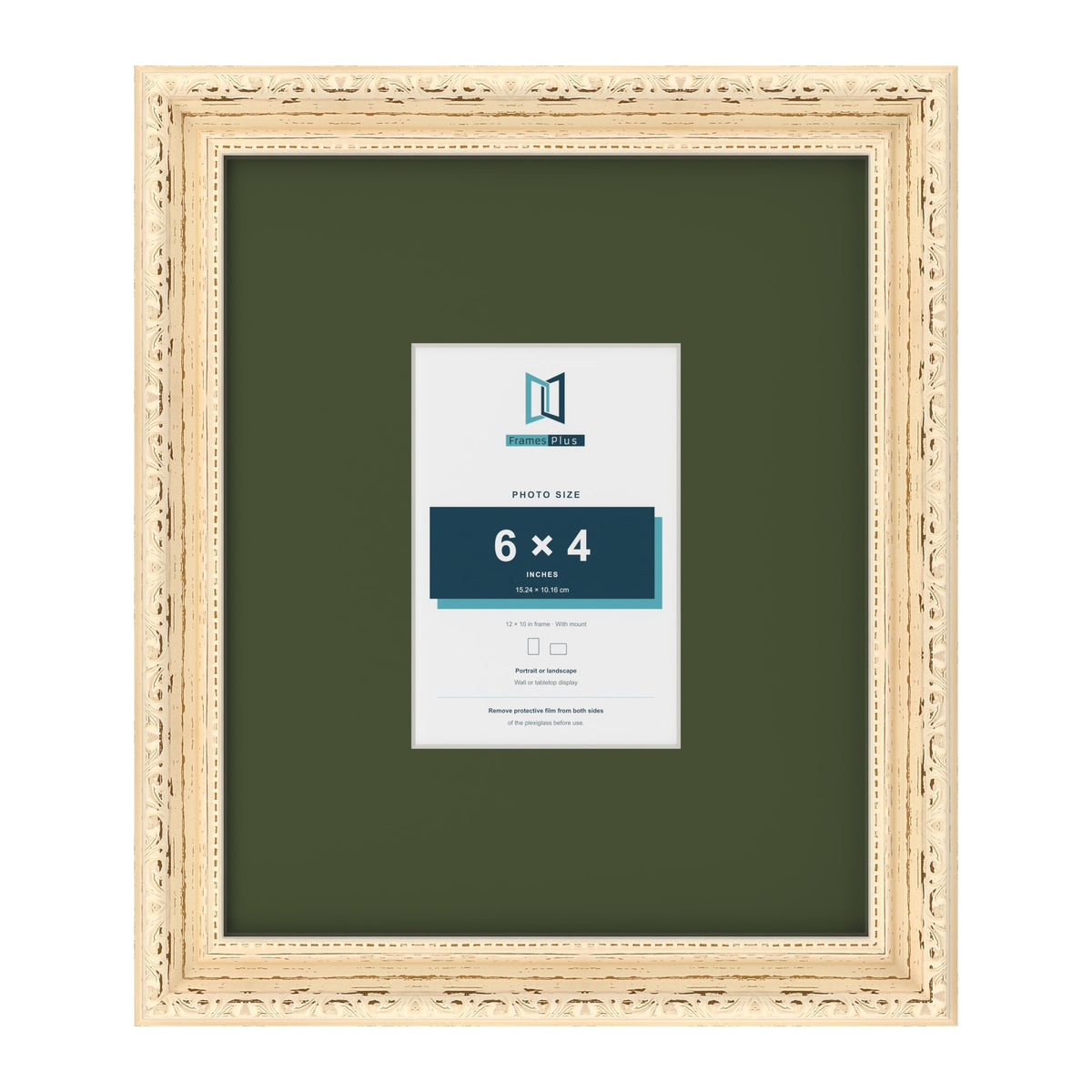 Louis Cream 12 x 10 inch picture frame with a green mount for a 6 x 4 inch photo