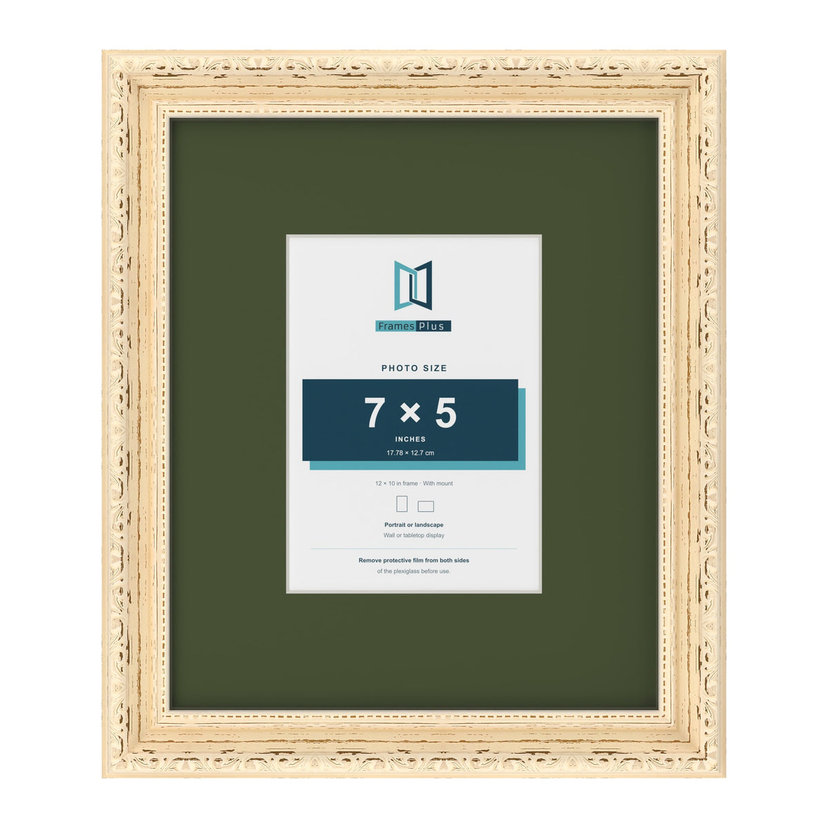 Louis Cream 12 x 10 inch picture frame with a green mount for a 7 x 5 inch photo