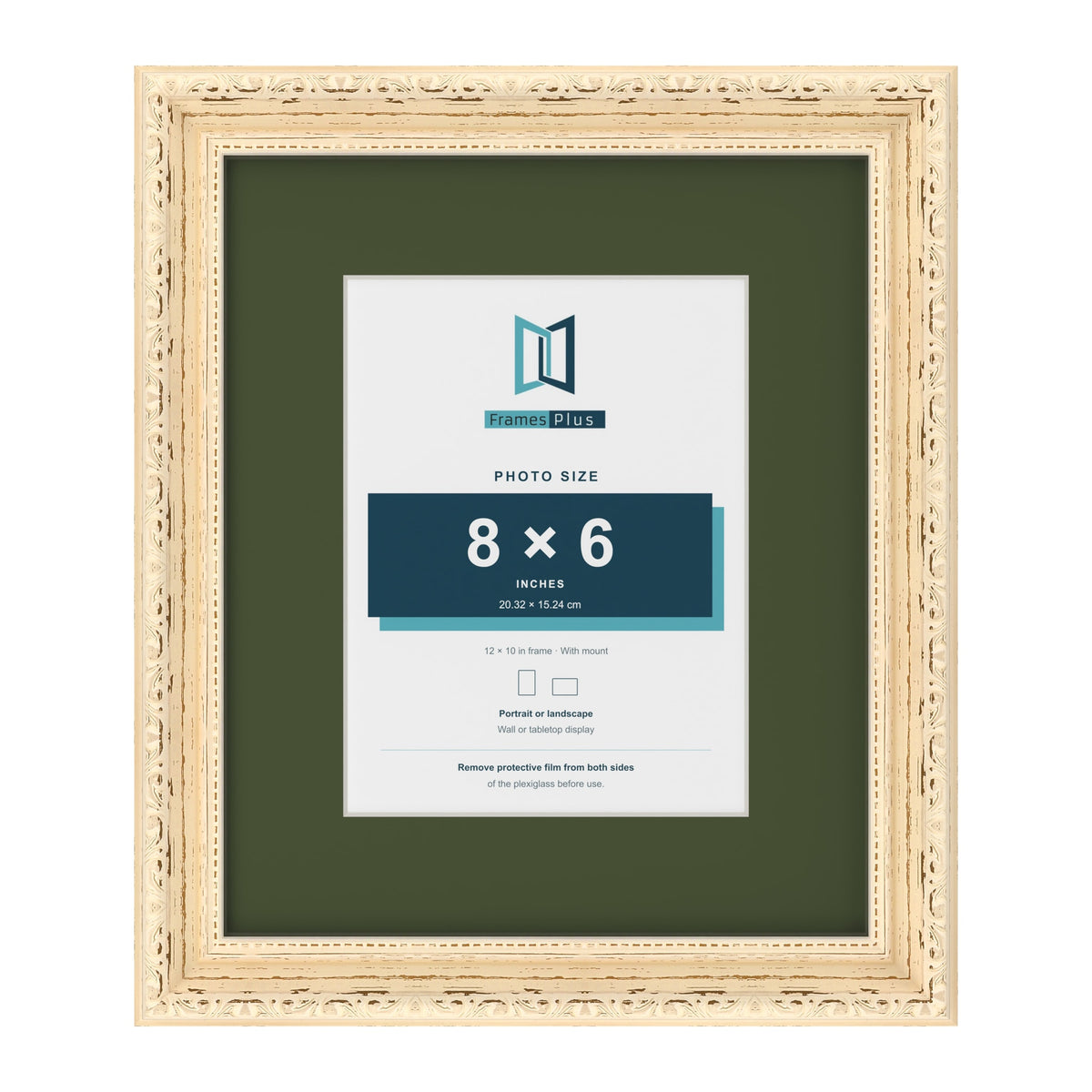 Louis Cream 12 x 10 inch picture frame with a green mount for an 8 x 6 inch photo