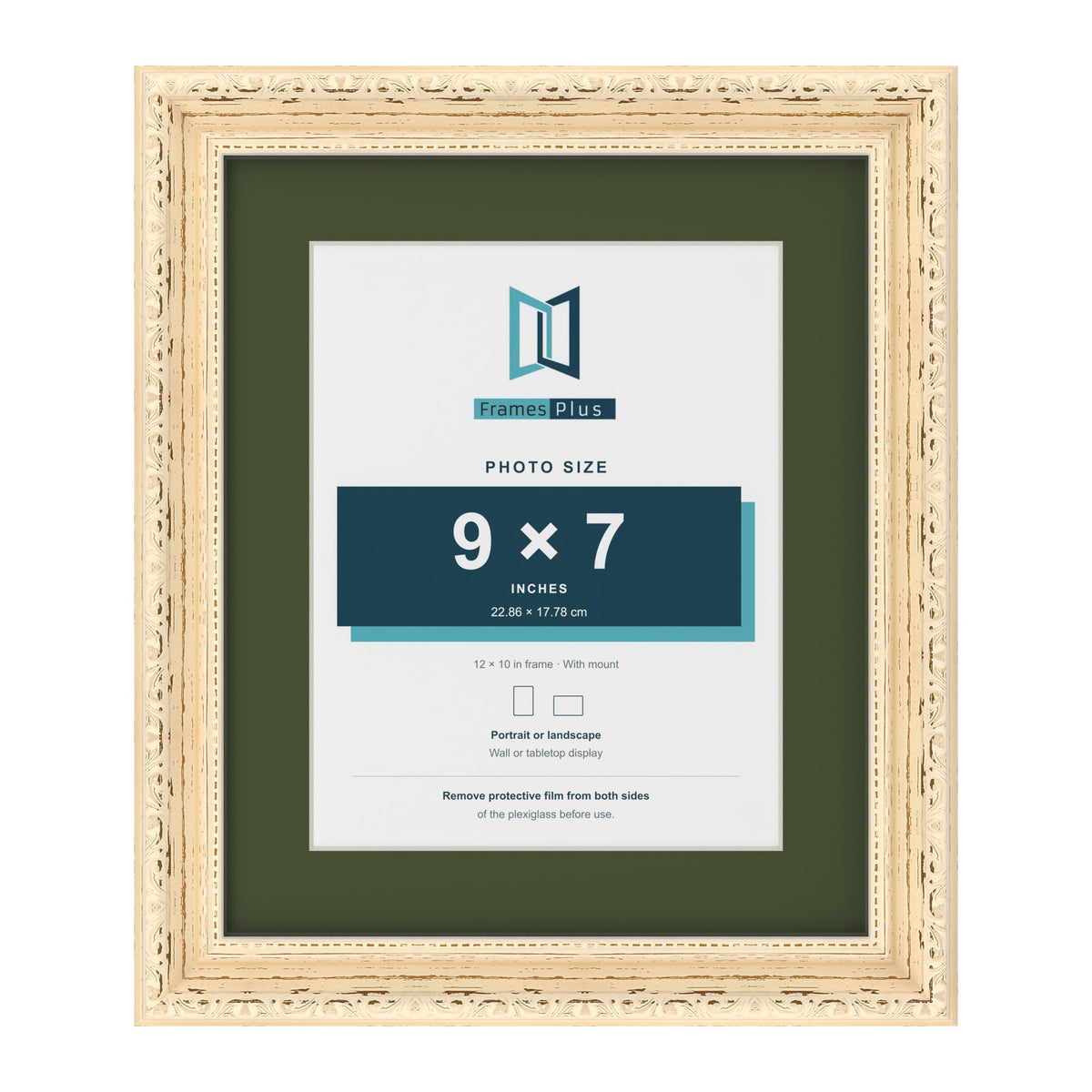 Louis Cream 12 x 10 inch picture frame with a green mount for a 9 x 7 inch photo