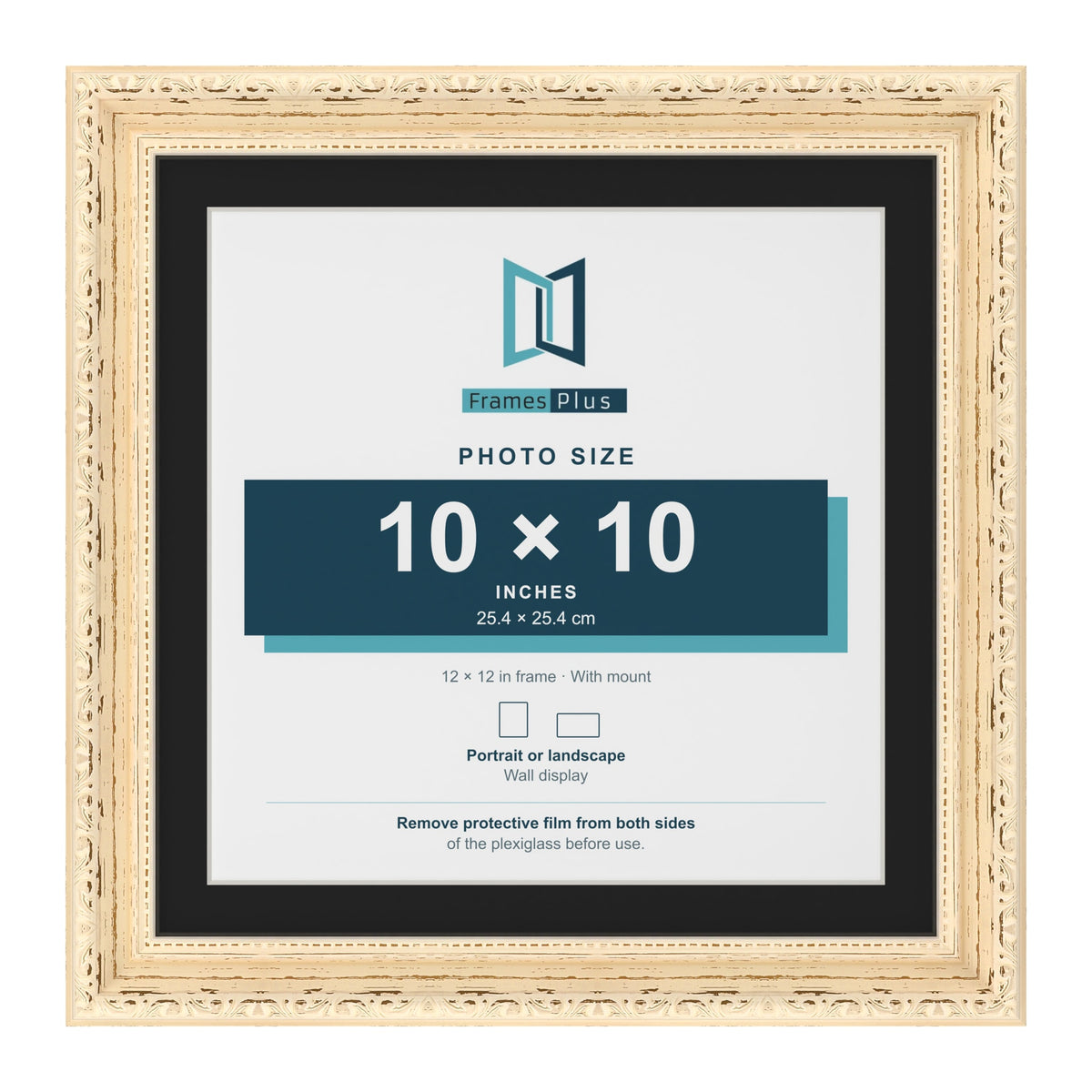 Louis Cream 12 x 12 inch picture frame with a black mount for a 10 x 10 inch photo