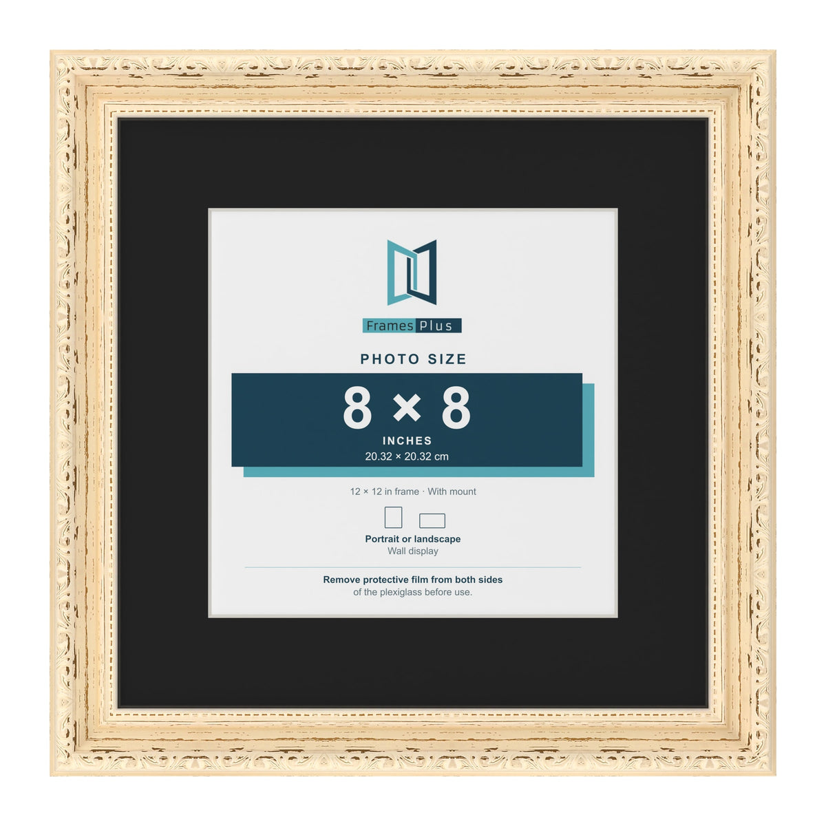 Louis Cream 12 x 12 inch picture frame with a black mount for an 8 x 8 inch photo