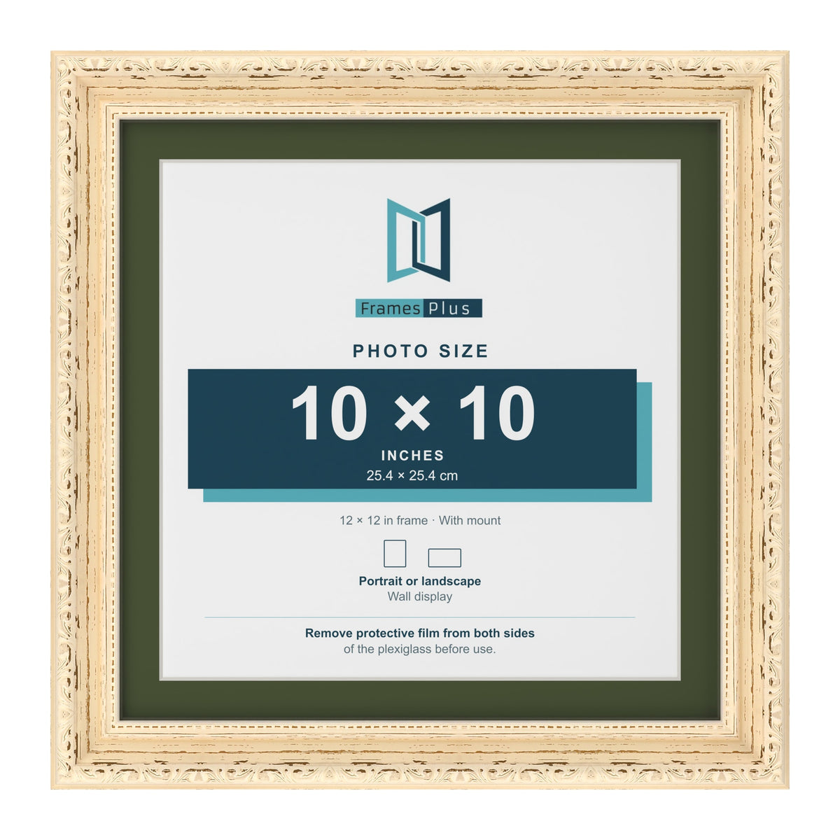 Louis Cream 12 x 12 inch picture frame with a green mount for a 10 x 10 inch photo