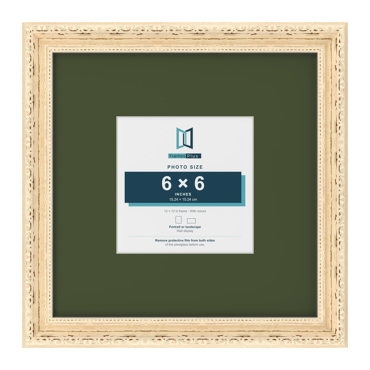 Louis Cream 12 x 12 inch picture frame with a green mount for a 6 x 6 inch photo