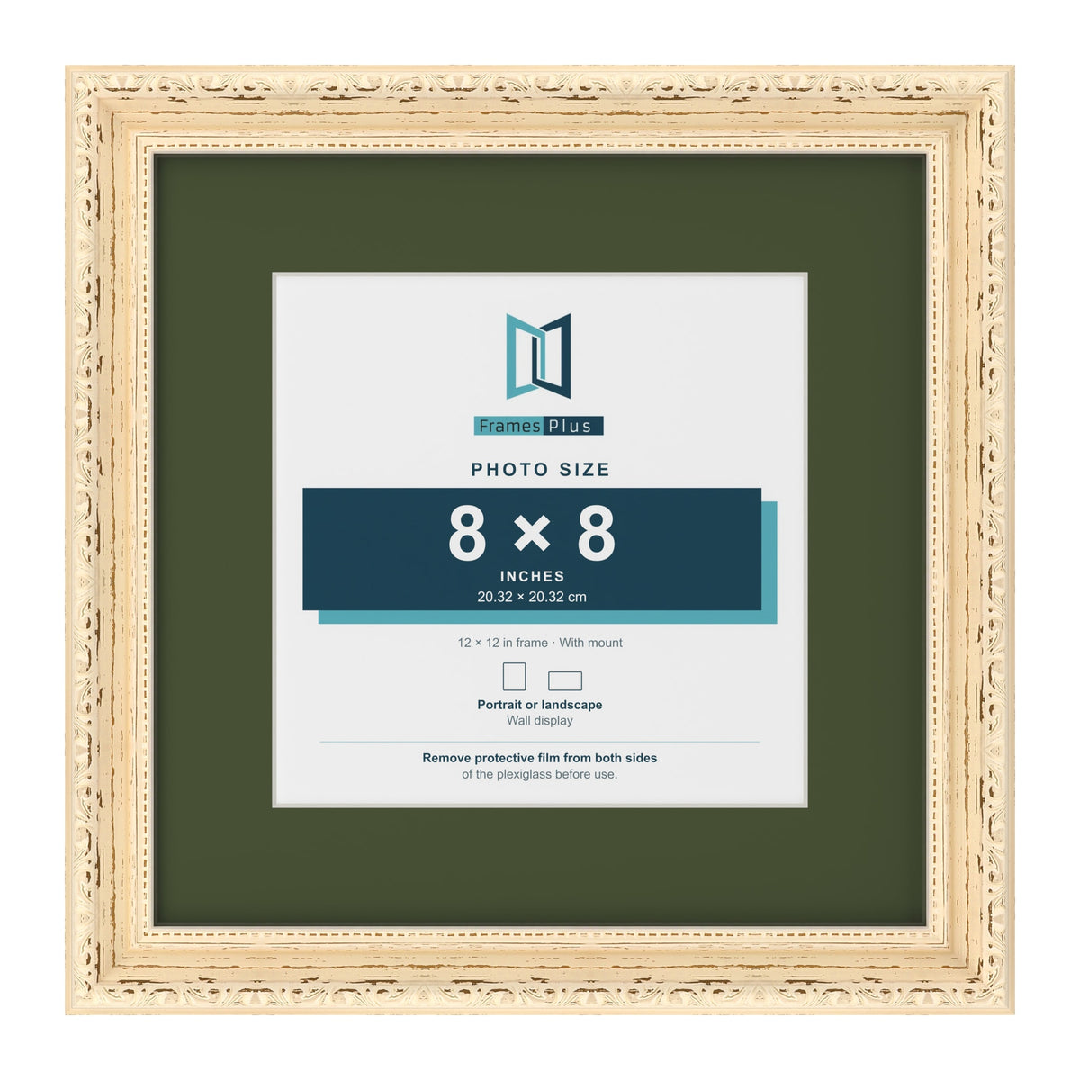 Louis Cream 12 x 12 inch picture frame with a green mount for an 8 x 8 inch photo
