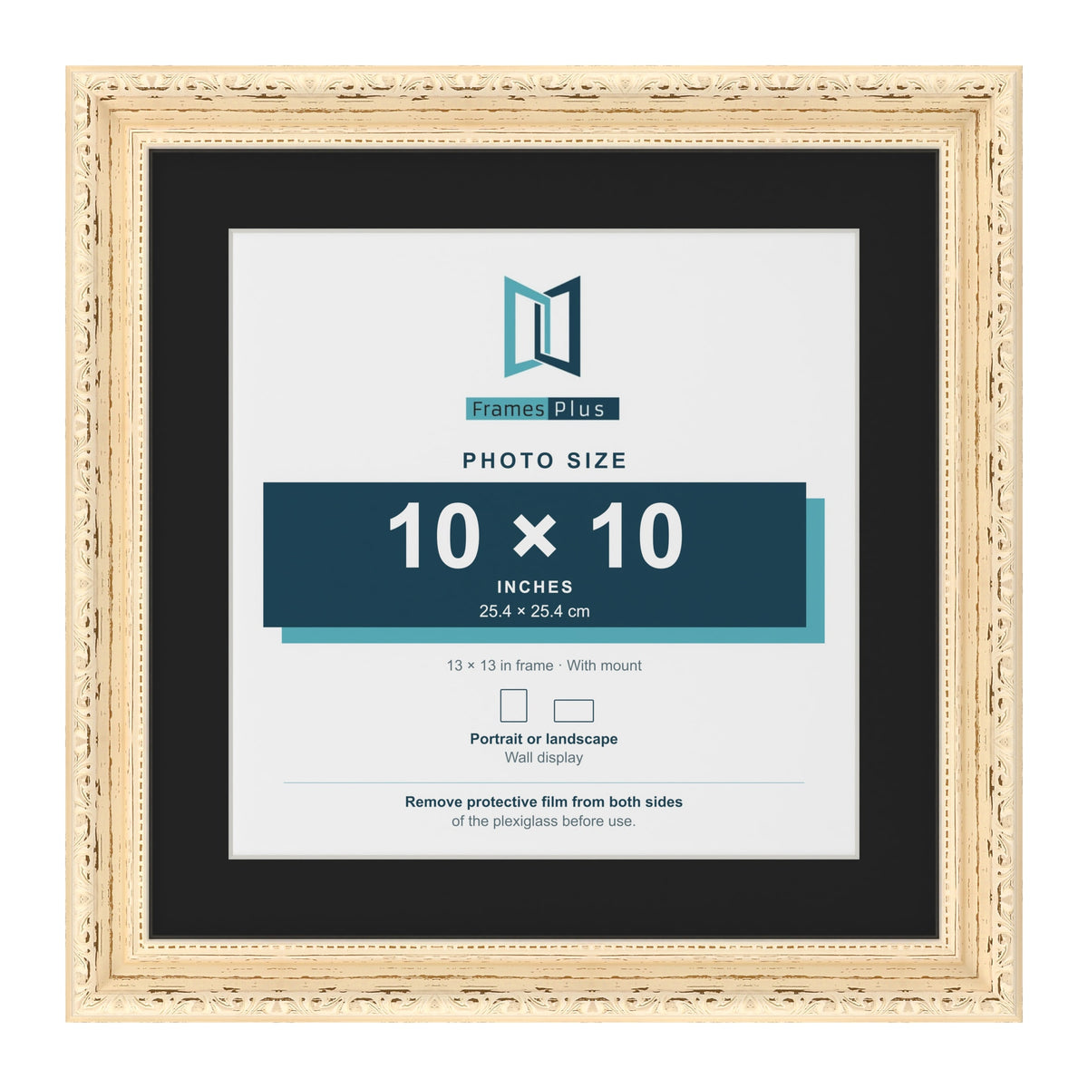Louis Cream 13 x 13 inch picture frame with a black mount for a 10 x 10 inch photo