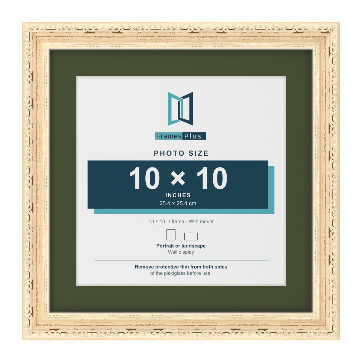 Louis Cream 13 x 13 inch picture frame with a green mount for a 10 x 10 inch photo