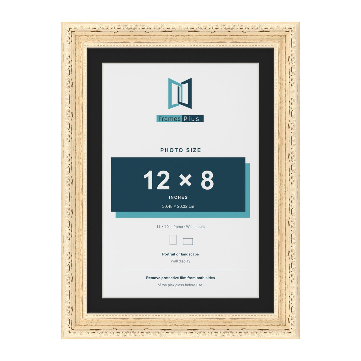 Louis Cream 14 x 10 inch picture frame with a black mount for a 12 x 8 inch photo
