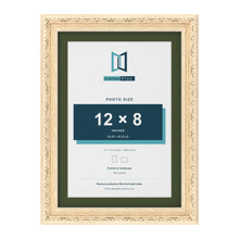 Louis Cream 14 x 10 inch picture frame with a green mount for a 12 x 8 inch photo