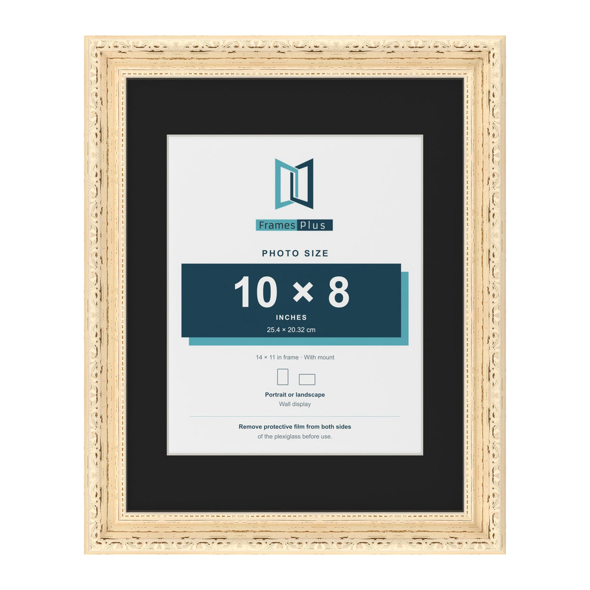 Louis Cream 14 x 11 inch picture frame with a black mount for a 10 x 8 inch photo