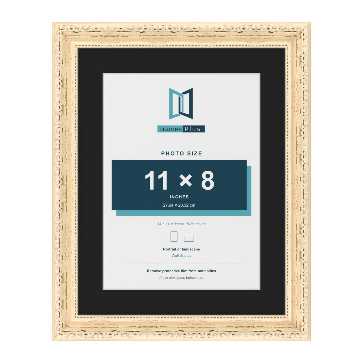 Louis Cream 14 x 11 inch picture frame with a black mount for an 11 x 8 inch photo