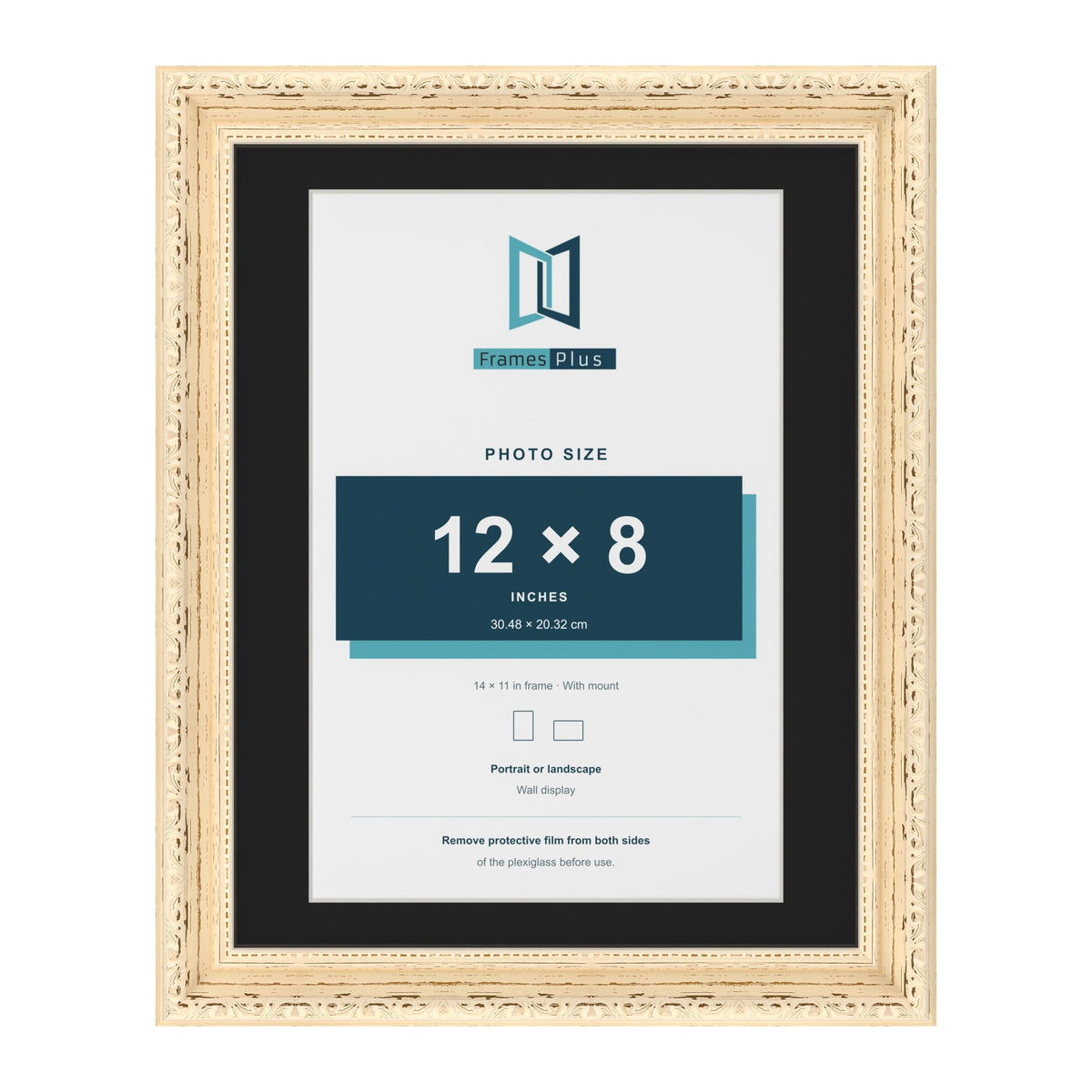 Louis Cream 14 x 11 inch picture frame with a black mount for a 12 x 8 inch photo