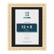 Louis Cream 14 x 11 inch picture frame with a black mount for a 12 x 8 inch photo