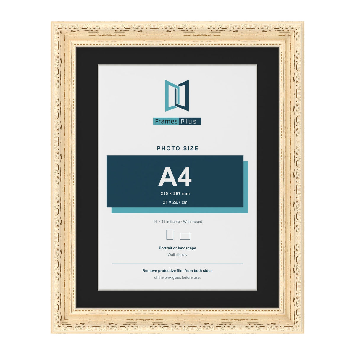 Louis Cream 14 x 11 inch picture frame with a black mount for an A4 photo