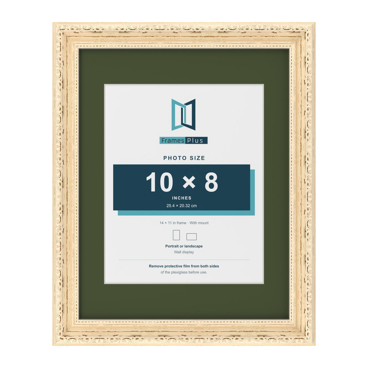 Louis Cream 14 x 11 inch picture frame with a green mount for a 10 x 8 inch photo