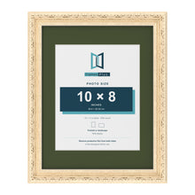 Louis Cream 14 x 11 inch picture frame with a green mount for a 10 x 8 inch photo