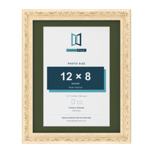 Louis Cream 14 x 11 inch picture frame with a green mount for a 12 x 8 inch photo