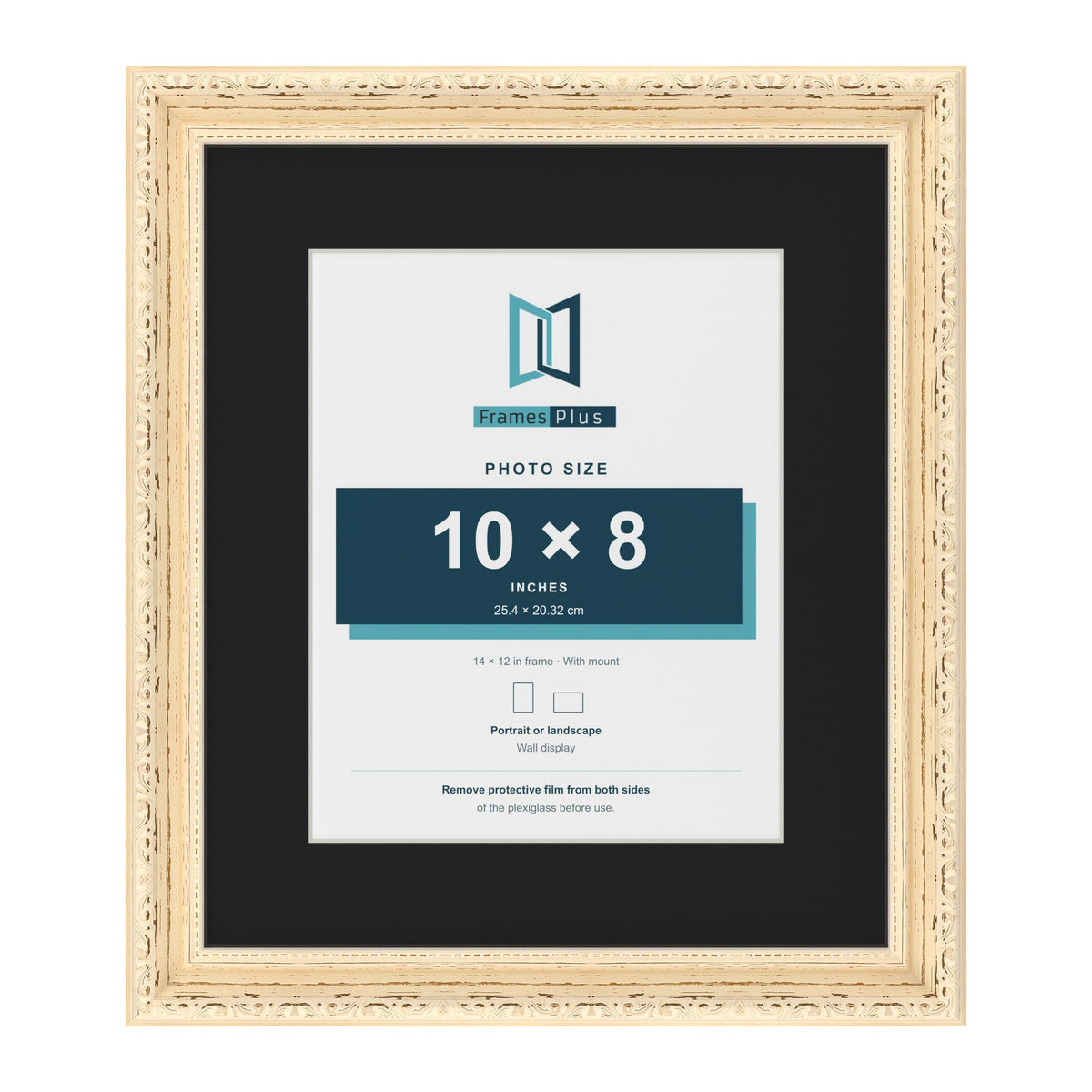 Louis Cream 14 x 12 inch picture frame with a black mount for a 10 x 8 inch photo