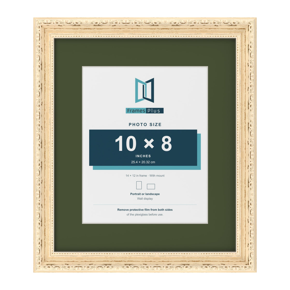 Louis Cream 14 x 12 inch picture frame with a green mount for a 10 x 8 inch photo