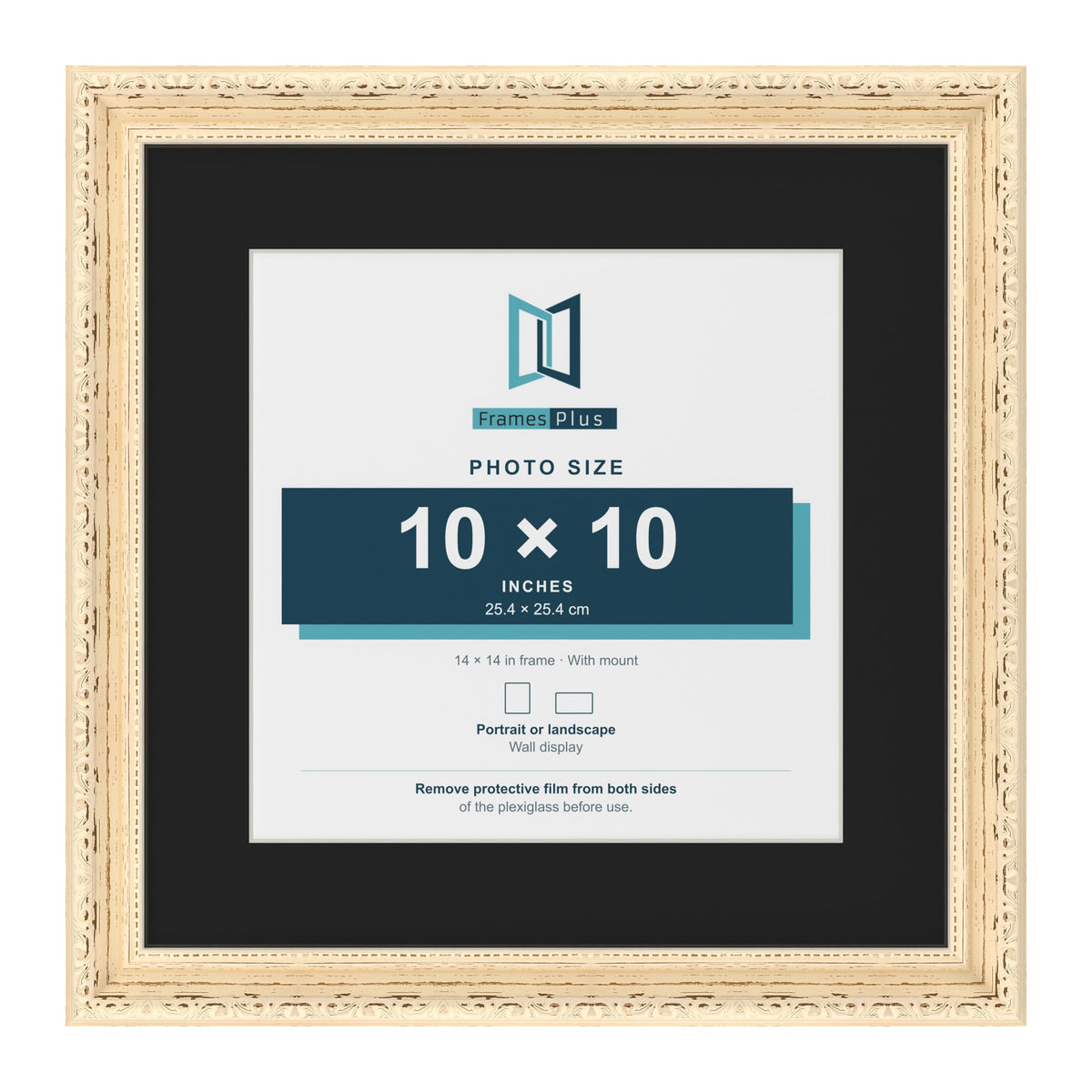 Louis Cream 14 x 14 inch picture frame with a black mount for a 10 x 10 inch photo