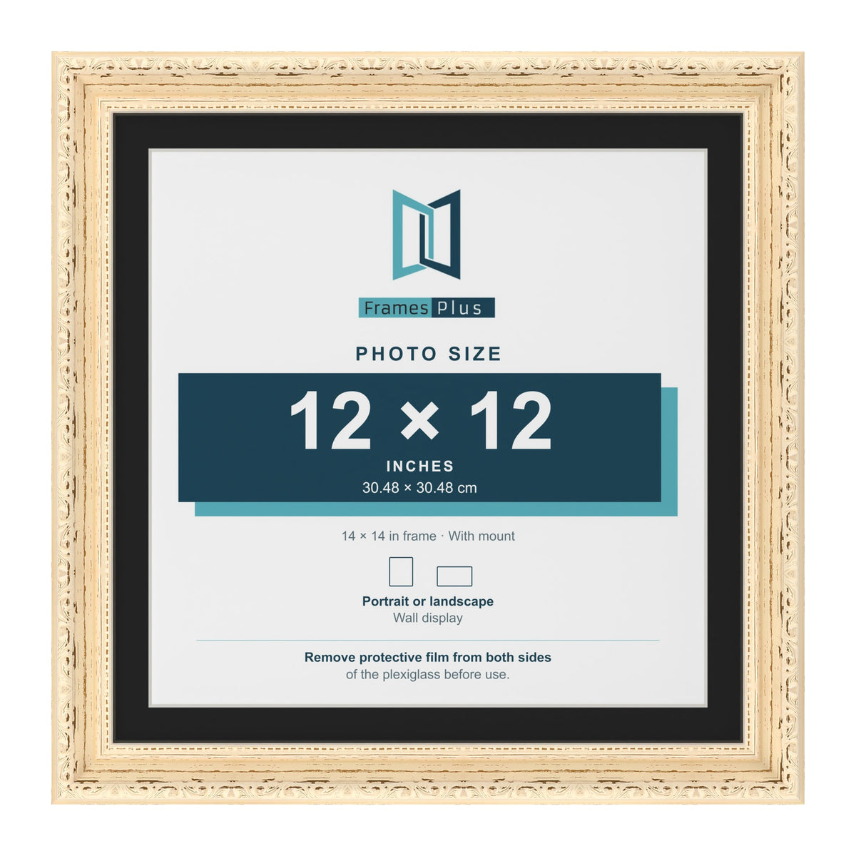 Louis Cream 14 x 14 inch picture frame with a black mount for a 12 x 12 inch photo