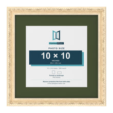 Louis Cream 14 x 14 inch picture frame with a green mount for a 10 x 10 inch photo