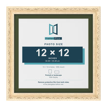 Louis Cream 14 x 14 inch picture frame with a green mount for a 12 x 12 inch photo