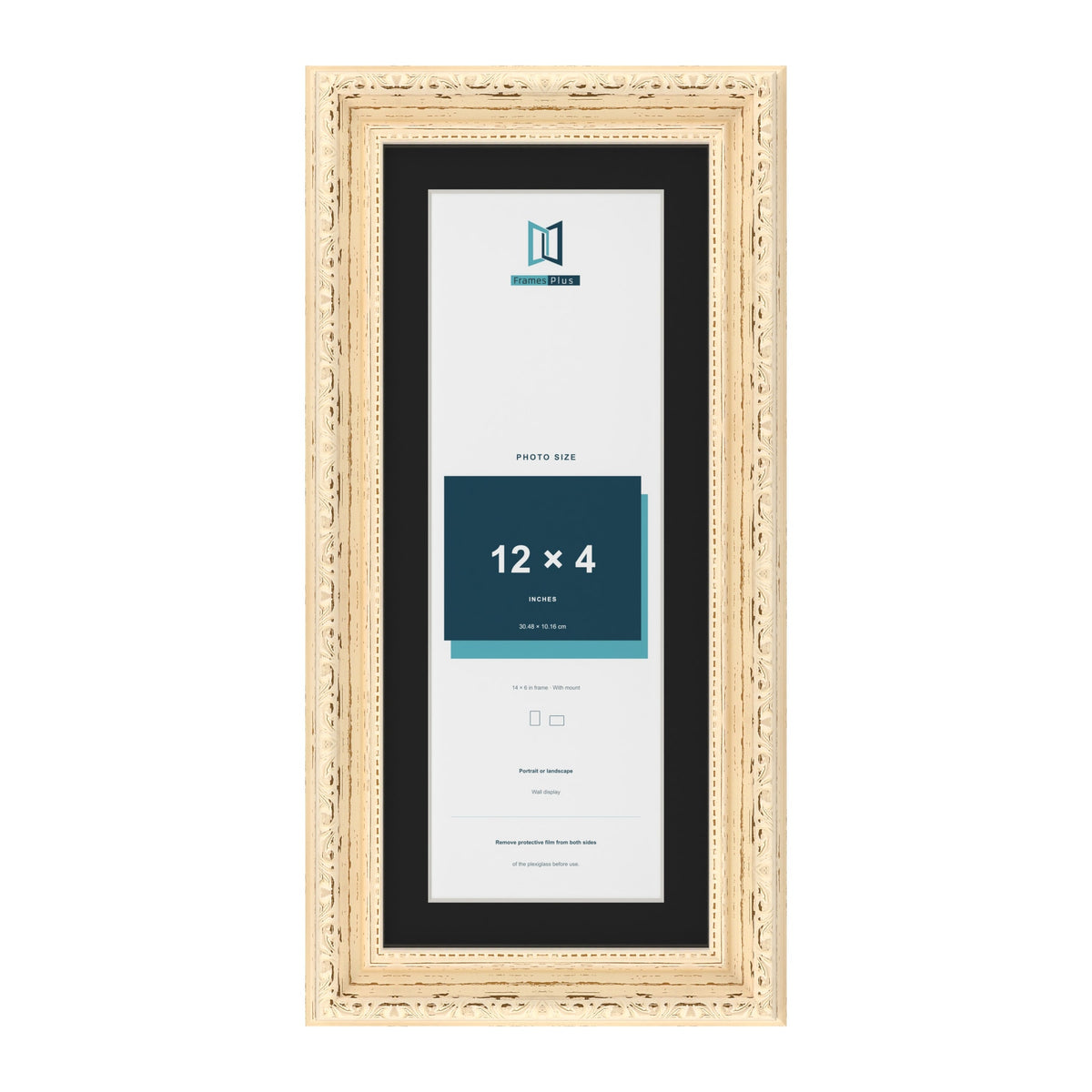 Louis Cream 14 x 6 inch picture frame with a black mount for a 12 x 4 inch photo
