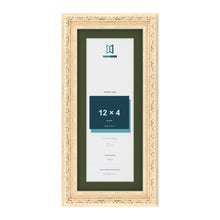 Louis Cream 14 x 6 inch picture frame with a green mount for a 12 x 4 inch photo