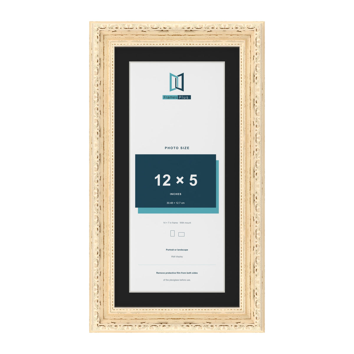 Louis Cream 14 x 7 inch picture frame with a black mount for a 12 x 5 inch photo