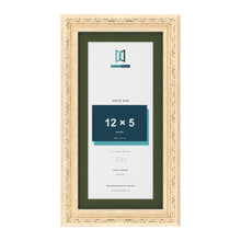 Louis Cream 14 x 7 inch picture frame with a green mount for a 12 x 5 inch photo