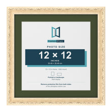 Louis Cream 15 x 15 inch picture frame with a green mount for a 12 x 12 inch photo