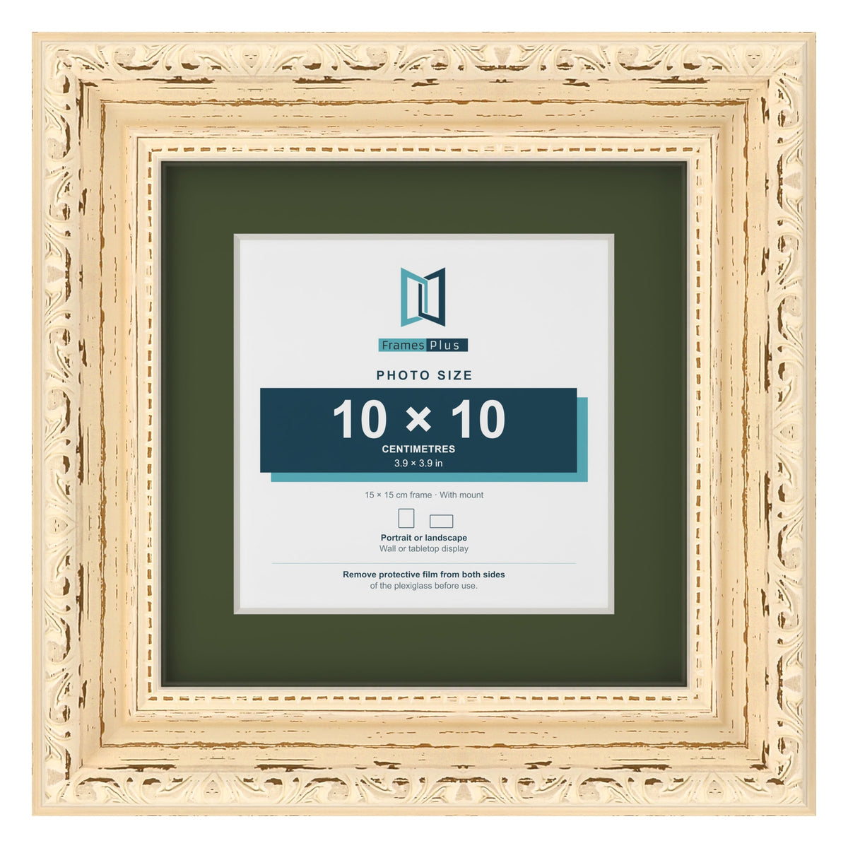 Louis Cream 15 x 15 cm picture frame with a green mount for a 10 x 10 cm photo