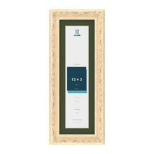 Louis Cream 15 x 5 inch picture frame with a green mount for a 13 x 3 inch photo