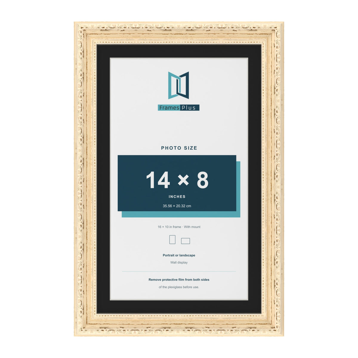 Louis Cream 16 x 10 inch picture frame with a black mount for a 14 x 8 inch photo