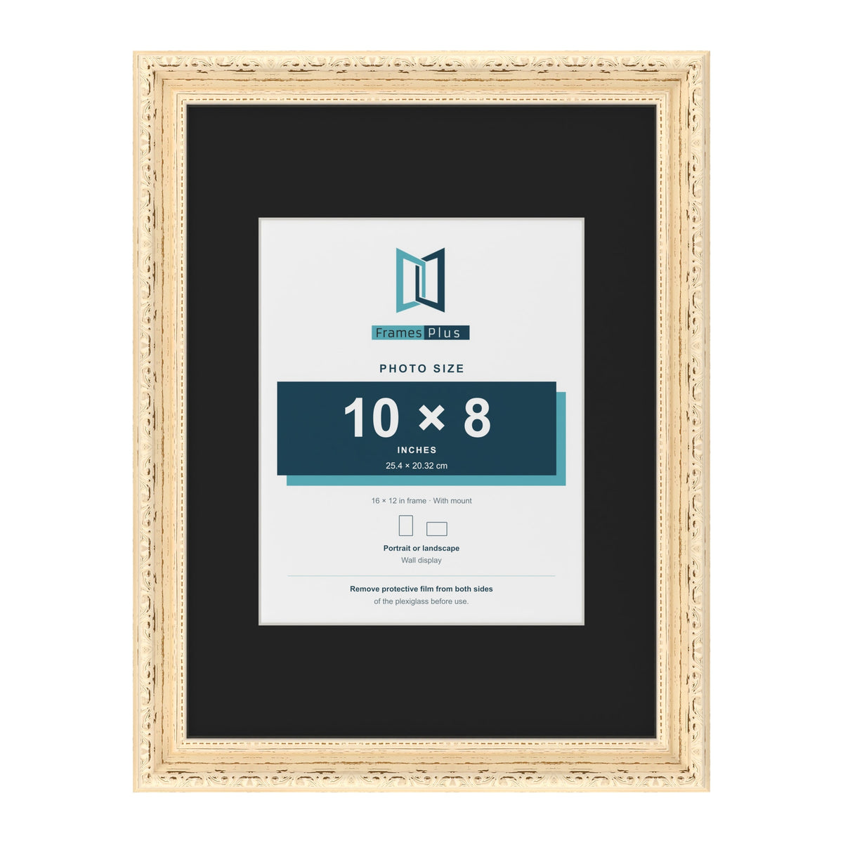 Louis Cream 16 x 12 inch picture frame with a black mount for a 10 x 8 inch photo