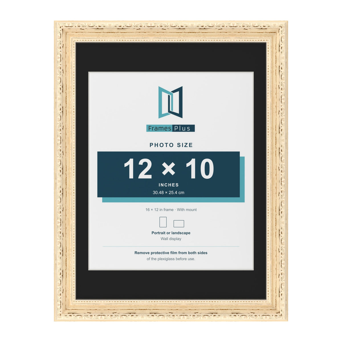 Louis Cream 16 x 12 inch picture frame with a black mount for a 12 x 10 inch photo