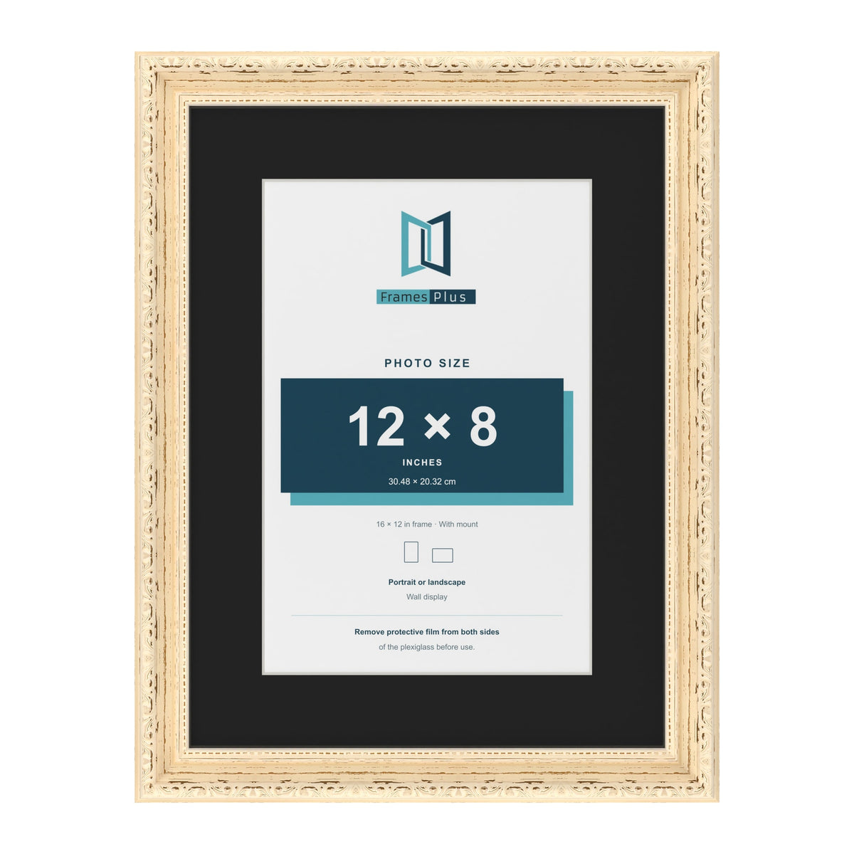 Louis Cream 16 x 12 inch picture frame with a black mount for a 12 x 8 inch photo