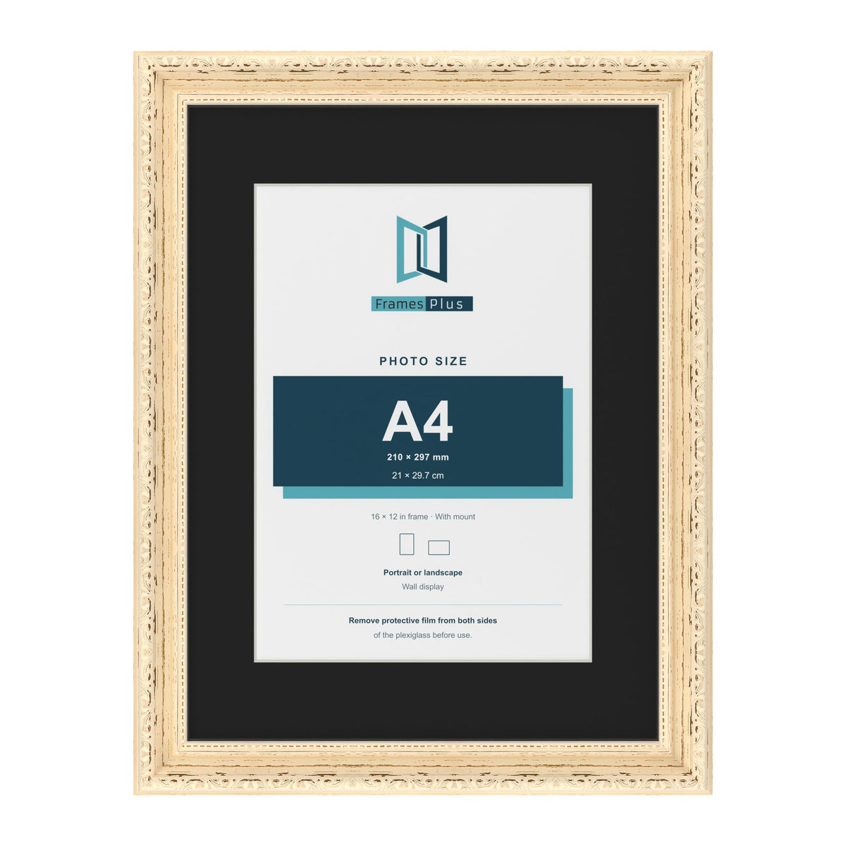 Louis Cream 16 x 12 inch picture frame with a black mount for an A4 photo