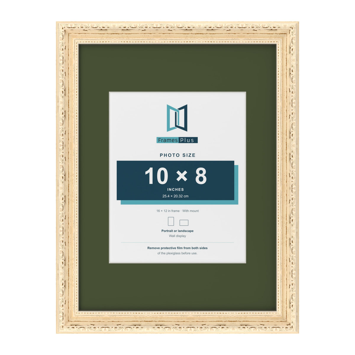 Louis Cream 16 x 12 inch picture frame with a green mount for a 10 x 8 inch photo