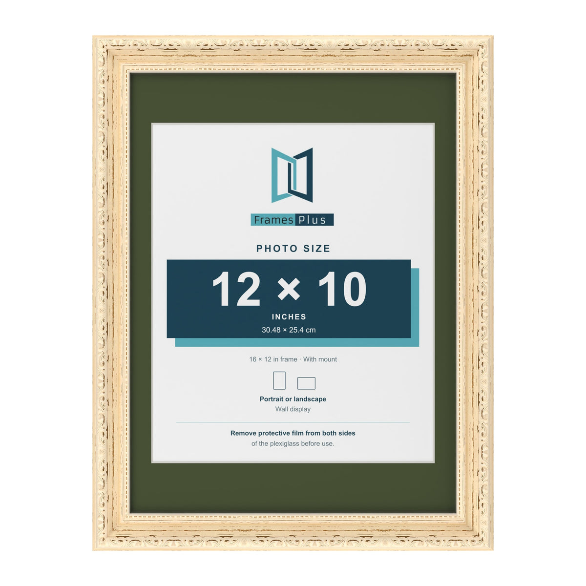 Louis Cream 16 x 12 inch picture frame with a green mount for a 12 x 10 inch photo
